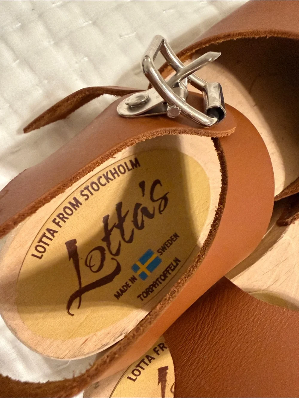 Swedish Hasbeens Chestnut Brown Leather Ankle-Strap Clogs